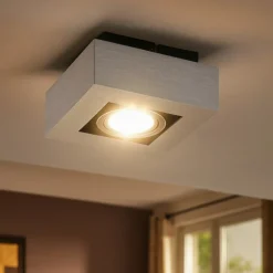 Faretti Da Soffitto-Eglo Faretto da soffitto plafone quadrato orientabile nickel fp