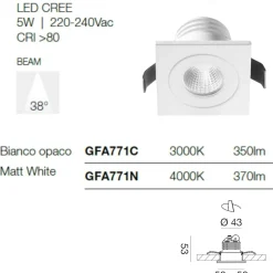 Faretti Da Incasso-Gea Luce Faretto incasso led per controsoffitto 5w 3000k bianco alya