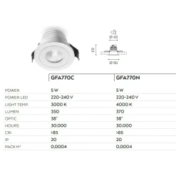 Faretti Da Incasso-Gea Luce Faretto incasso led 5w 4000k bianco rotondo alya