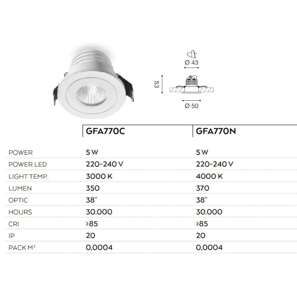 Faretti Da Incasso-Gea Luce Faretto incasso led 5w 4000k bianco rotondo alya