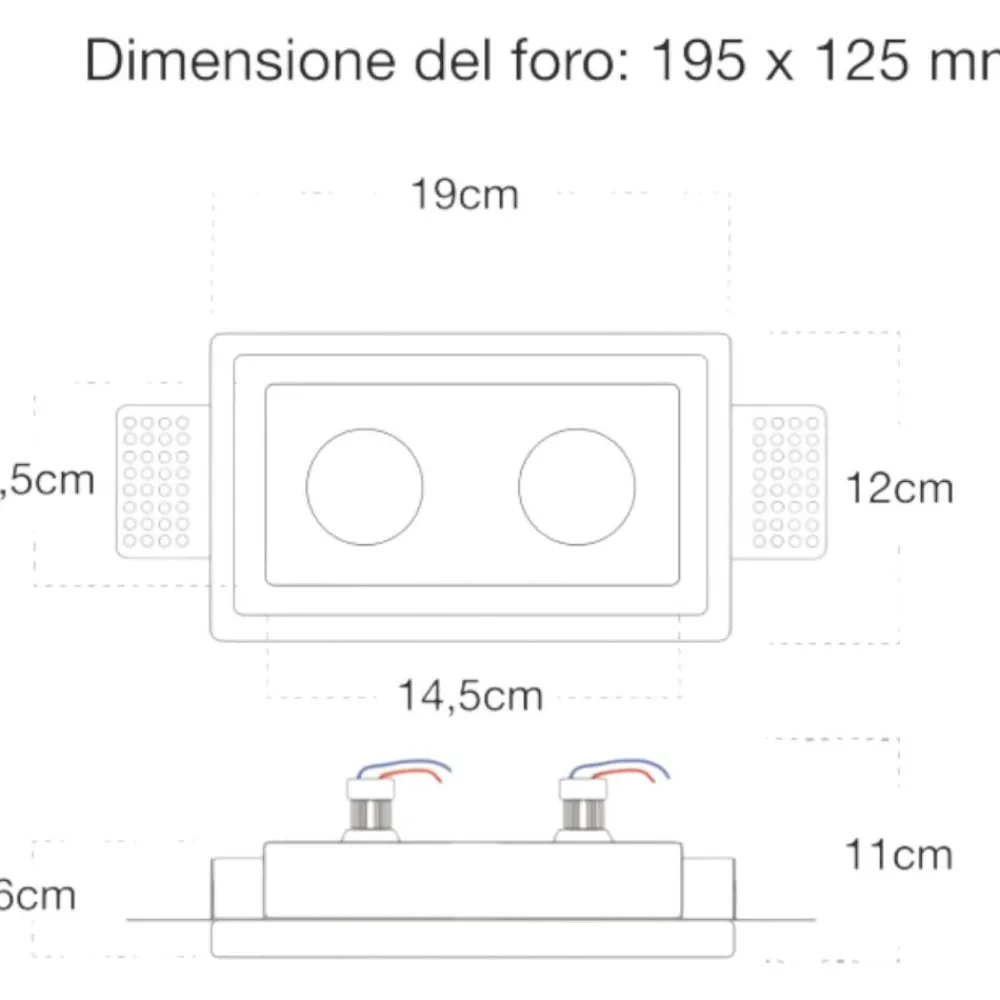 Faretti Da Incasso-Selezionato da Mazzolaluce Faretto in gesso da incasso a soffitto 2 luci rettangolare