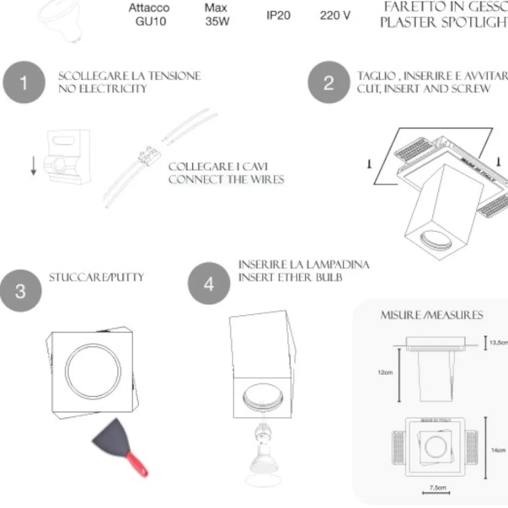 Faretti Da Incasso-Selezionato da Mazzolaluce Faretto in gesso da incasso sporgente a soffitto bianco parallelepipedo