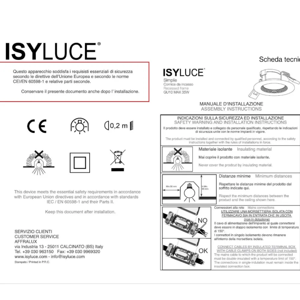 Faretti Da Incasso-IsyLuce Faretto da incasso quadrato nero per controsoffitto