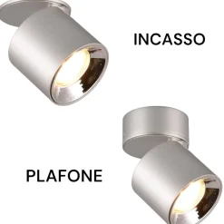 Plafoniere Moderne-Selezionato da Mazzolaluce Faretto led da incasso o plafone grigio cromo 2 luci orientabili