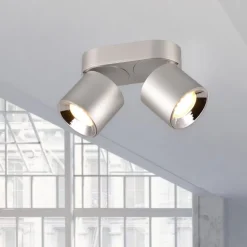 Plafoniere Moderne-Selezionato da Mazzolaluce Faretto led da incasso o plafone grigio cromo 2 luci orientabili