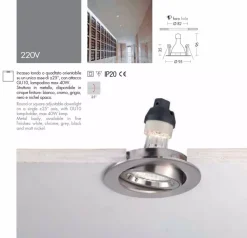 Faretti Da Incasso-Selezionato da Mazzolaluce Faretto nero da incasso per cartongesso quadrato orientabile