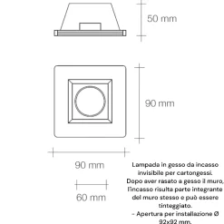 Faretti Da Incasso-Sforzin Illuminazione Faretto sforzin siris quadrato di gesso da incasso a soffitto