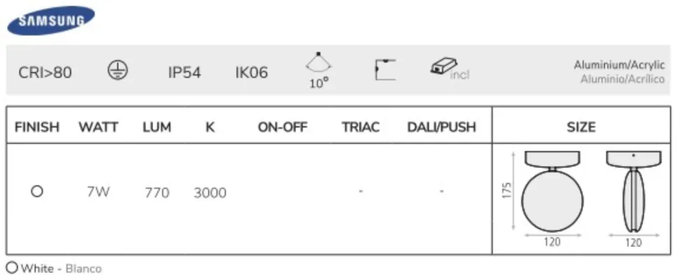 Faretti Da Esterno-Selezionato da Mazzolaluce Faretto tagli di luce samsung da parete soffitto 7w 3000k 220-240v ip54 bianco