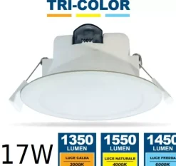 Faretti Da Incasso-Selezionato da Mazzolaluce Faretto tricolor da incasso rotondo soffitto 17w 3000k/4000k/6000k