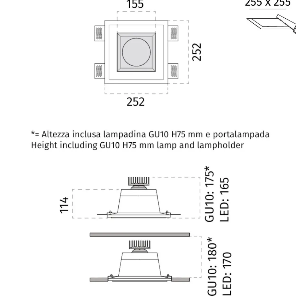 Faretti Da Incasso-Selezionato da Mazzolaluce Faro quadrato cristaly gesso da incasso a soffitto led 13w 3000k