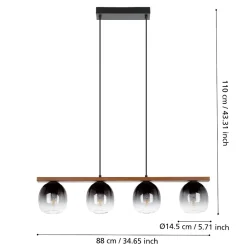 Lampadari Cucina-Eglo Filago lampadario per cucina con portalampada in vetro 4 luci