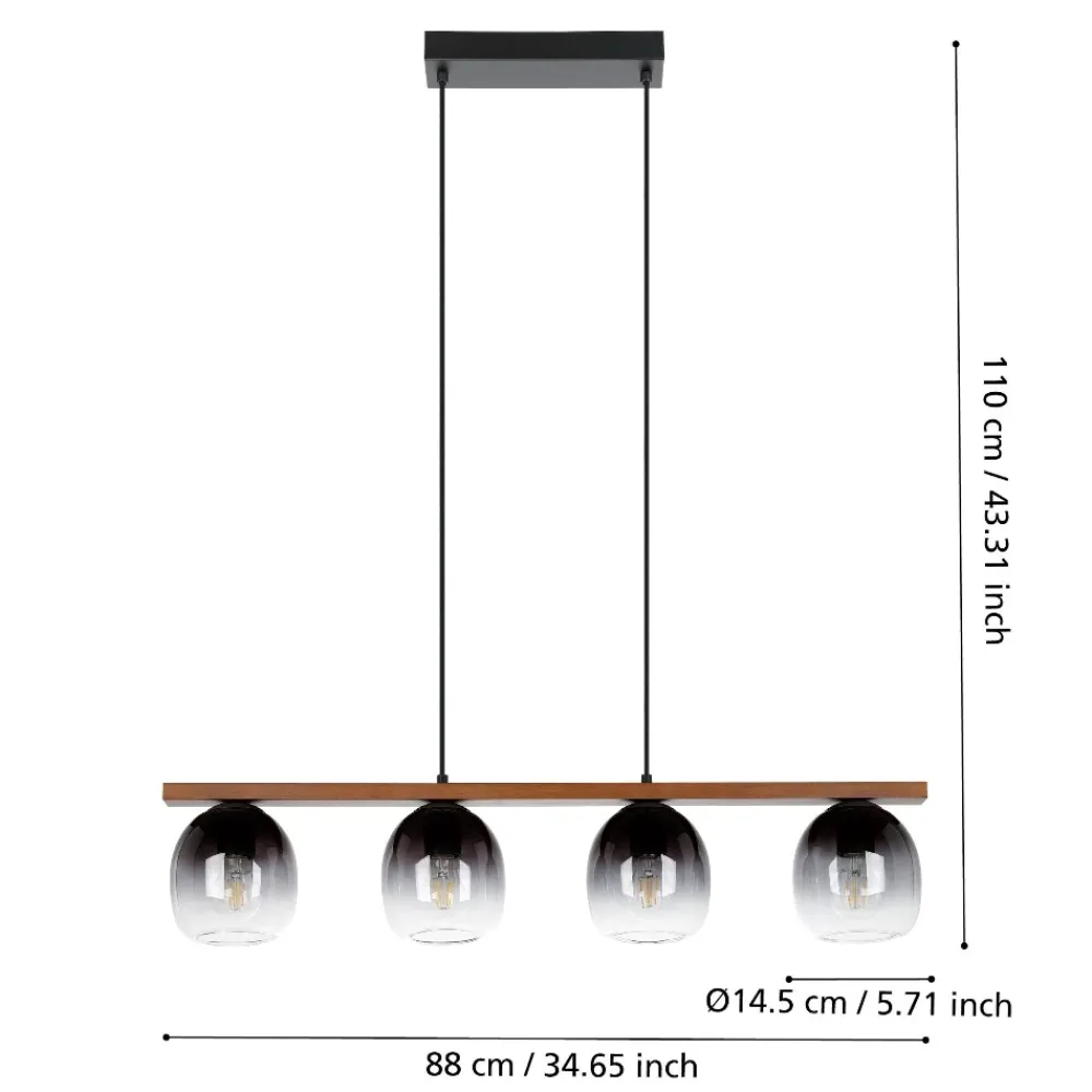 Lampadari Cucina-Eglo Filago lampadario per cucina con portalampada in vetro 4 luci