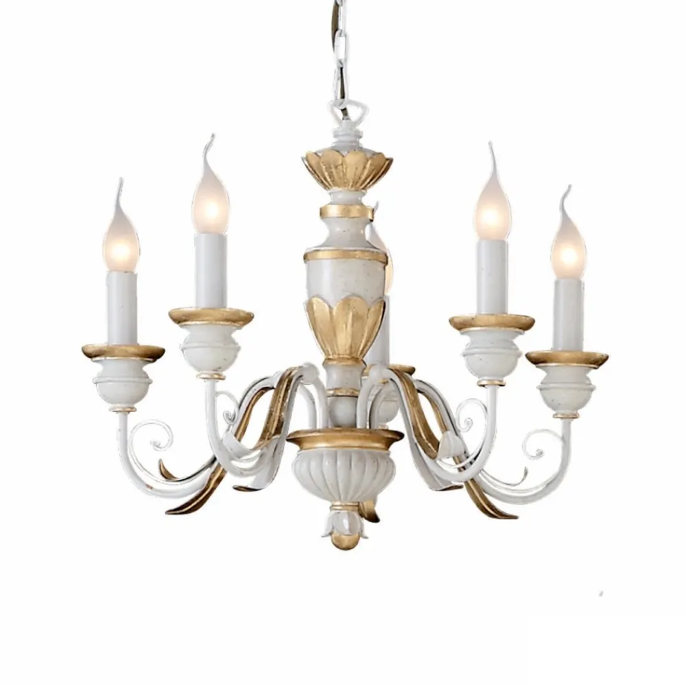 Lampadario Camera Da Letto-Ideal Lux Firenze sp5 lampadario stanza da letto classica 5 luci bianco antico oro