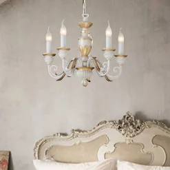 Lampadario Camera Da Letto-Ideal Lux Firenze sp5 lampadario stanza da letto classica 5 luci bianco antico oro
