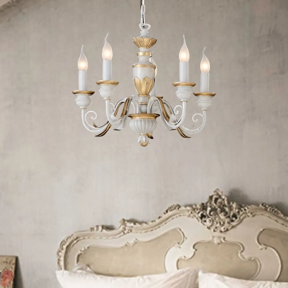 Lampadario Camera Da Letto-Ideal Lux Firenze sp5 lampadario stanza da letto classica 5 luci bianco antico oro