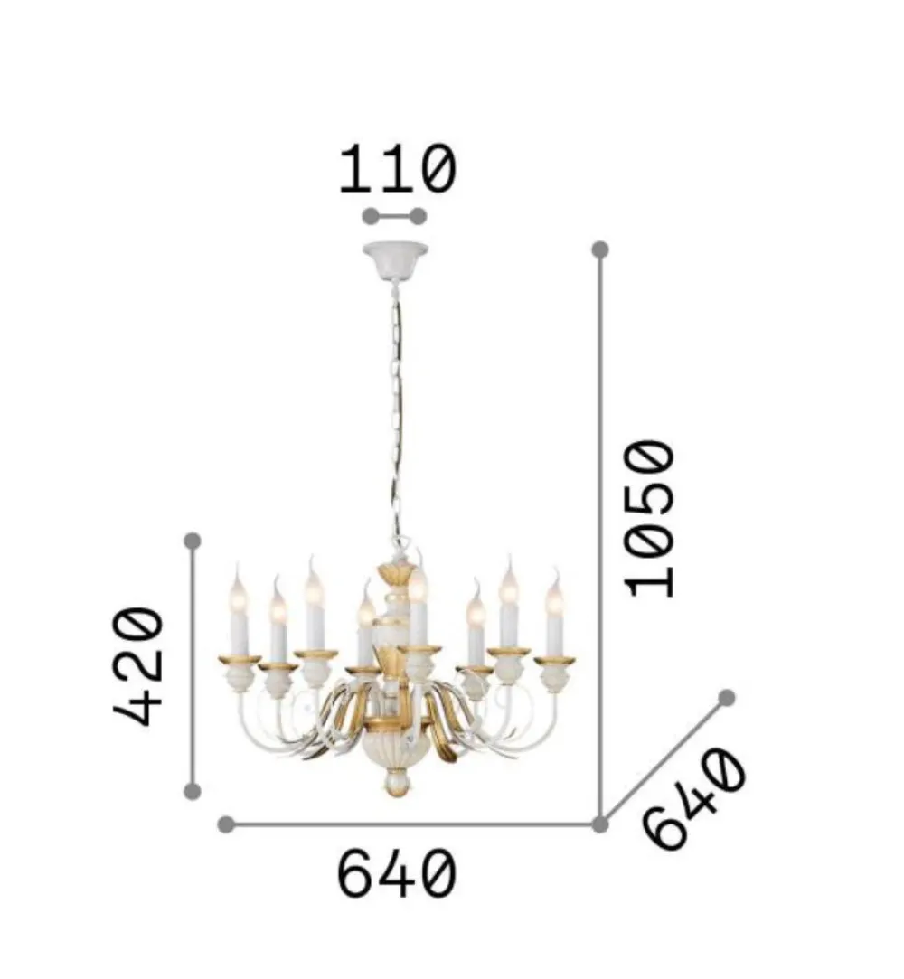 Lampadari Moderni-Ideal Lux Firenze sp8 lampadario 8 luci bianco e oro elegante