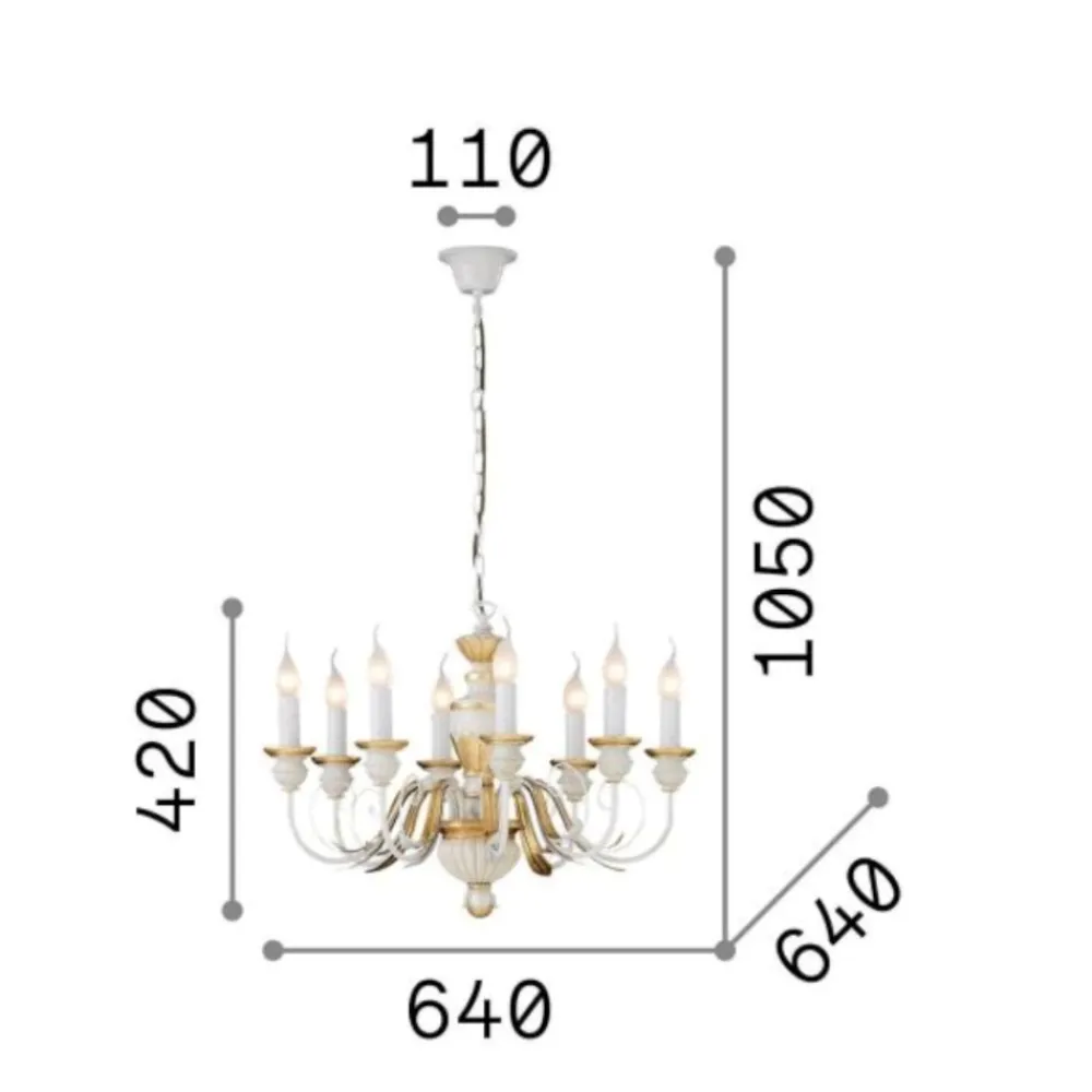 Lampadari Moderni-Ideal Lux Firenze sp8 lampadario in resina bianco antico e oro 8 luci
