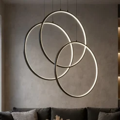 Lampadari Moderni-Ideal Lux Frame sp cerchio lampadario nero tre cerchi led 82w 3000k