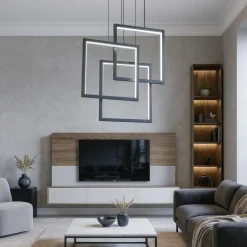 Lampadari Moderni-Ideal Lux Frame sp quadrato lampadario nero per soggiorno led 80w 3000k
