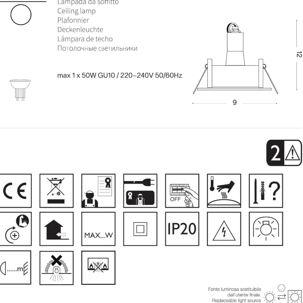 Faretti Da Incasso-Ideal Lux Funky fi faretto quadrato da incasso brunito per controsoffitto