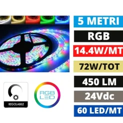 Strisce Led-Gea Luce bobina striscia led 5 metri rgb 14,4w-mt 24v dc