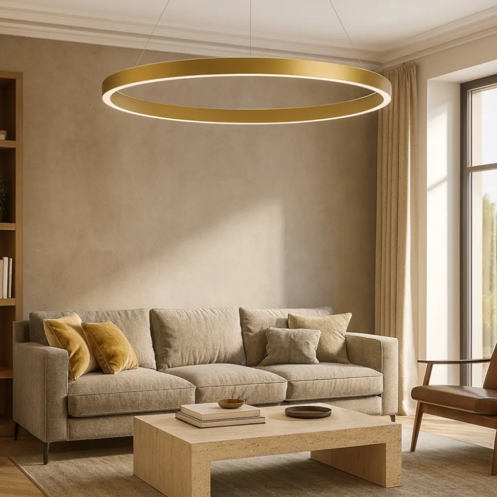 Lampadari Moderni-Gea Luce criseide lampadario moderno led 100w 3000k ad anello colore oro