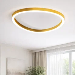 Plafoniere Moderne-Gea Luce ecaris plafoniera moderna oro spazzolato per soggiorno led biemissione