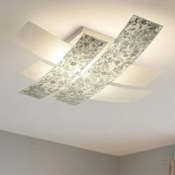 Plafoniere Moderne-Gea Luce lara plafoniera moderna vetri bianco foglia argento