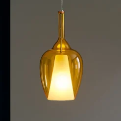 Lampade A Sospensione-Gea Luce ofelia lampada a sospensione vetro ambrato