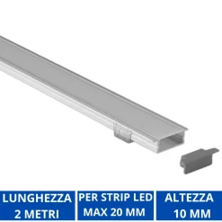 Strisce Led-Gea Luce profilo 2mt grigio da incasso per strip max 20mm