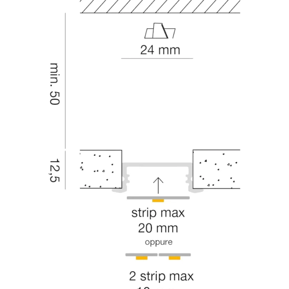 Strisce Led-Gea Luce profilo 2mt grigio da incasso per strip max 20mm