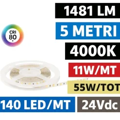 Strisce Led-Gea Luce striscia led bobina 5mt 4000k 11w-m 24vdc