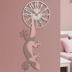Orologi Da Parete Moderni-Selezionato da Mazzolaluce Geko orologio moderno da parete legno colore rosa antico