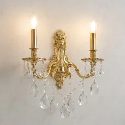 Applique Da Parete-Ideal Lux Gioconda ap2 applique cristalli oro antico due bracci