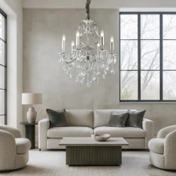 Lampadari Moderni-Ideal Lux Gioconda sp6 lampadario di cristallo goccia argento 6 luci