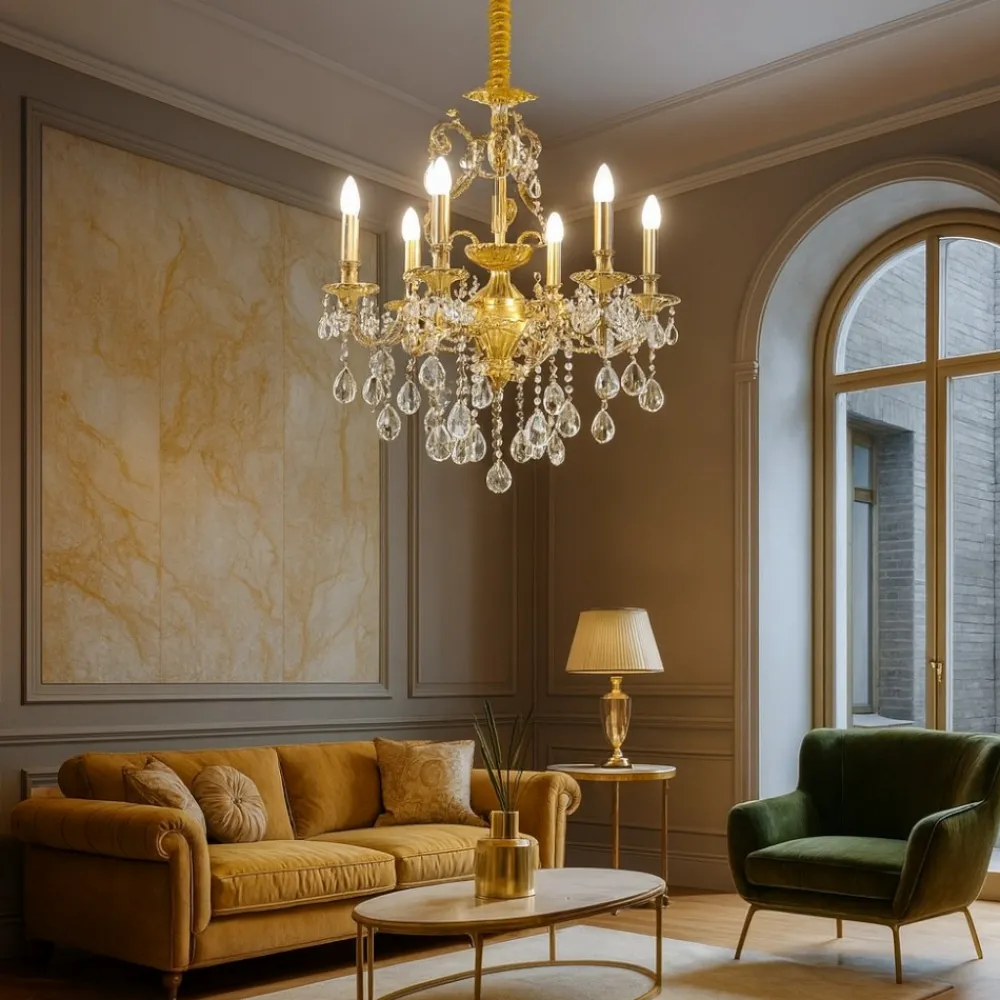 Lampadari Moderni-Ideal Lux Gioconda sp6 lampadario di cristallo oro goccia 6 luci