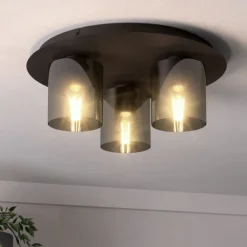 Plafoniere Moderne-Eglo Gorosiba 1 plafoniera moderna con paralumi cilindrici in vetro