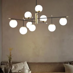 Lampadari Moderni-Ideal Lux Gourmet pl6 lampadario nero e ottone sei luci vetro bianco