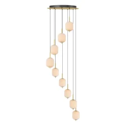 Lampadari Moderni-Selezionato da Mazzolaluce Grande lampadario a cascata per salotto moderno 9 sospensioni led cct con telecomando oro