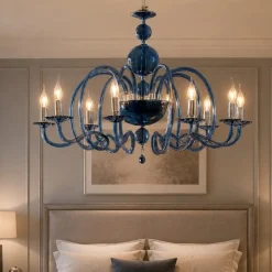 Lampadari Moderni-Ondaluce Grande lampadario classico vivaldi vetro ottanio 8 luci camera da letto