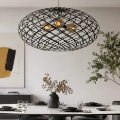 Lampadari Moderni-Selezionato da Mazzolaluce Grande lampadario 100cm canestro di metallo nero per soggiorno