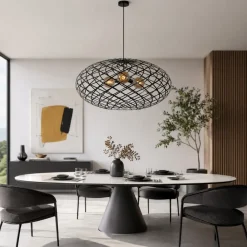 Lampadari Moderni-Selezionato da Mazzolaluce Grande lampadario 100cm canestro di metallo nero per soggiorno