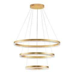 Lampadari Moderni-Selezionato da Mazzolaluce Grande lampadario contemporaneo oro spazzolato e cristalli 3 anneli led 3000k