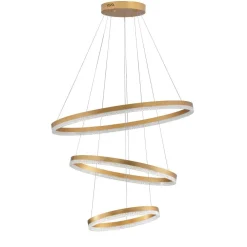 Lampadari Moderni-Selezionato da Mazzolaluce Grande lampadario contemporaneo oro spazzolato e cristalli 3 anneli led 3000k