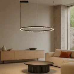 Lampadari Moderni-Selezionato da Mazzolaluce Grande lampadario moderno nero anello led 3000k 80cm per soggiorno