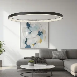 Lampadari Moderni-Selezionato da Mazzolaluce Grande lampadario nero ad anello con cristalli led 3000k 100cm