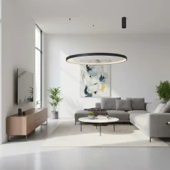 Lampadari Moderni-Selezionato da Mazzolaluce Grande lampadario nero ad anello con cristalli led 3000k 100cm