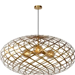 Lampadari Moderni-Selezionato da Mazzolaluce Grande lampadario per salone intreccio gabbia metallo oro 100 cm