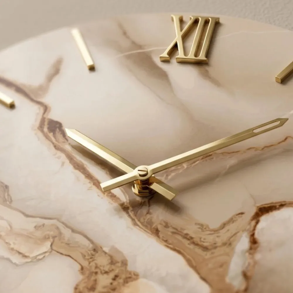 Orologi Da Parete Moderni-Selezionato da Mazzolaluce Grande orologio 80cm effetto marmo rotondo numeri romani dettagli foglia oro