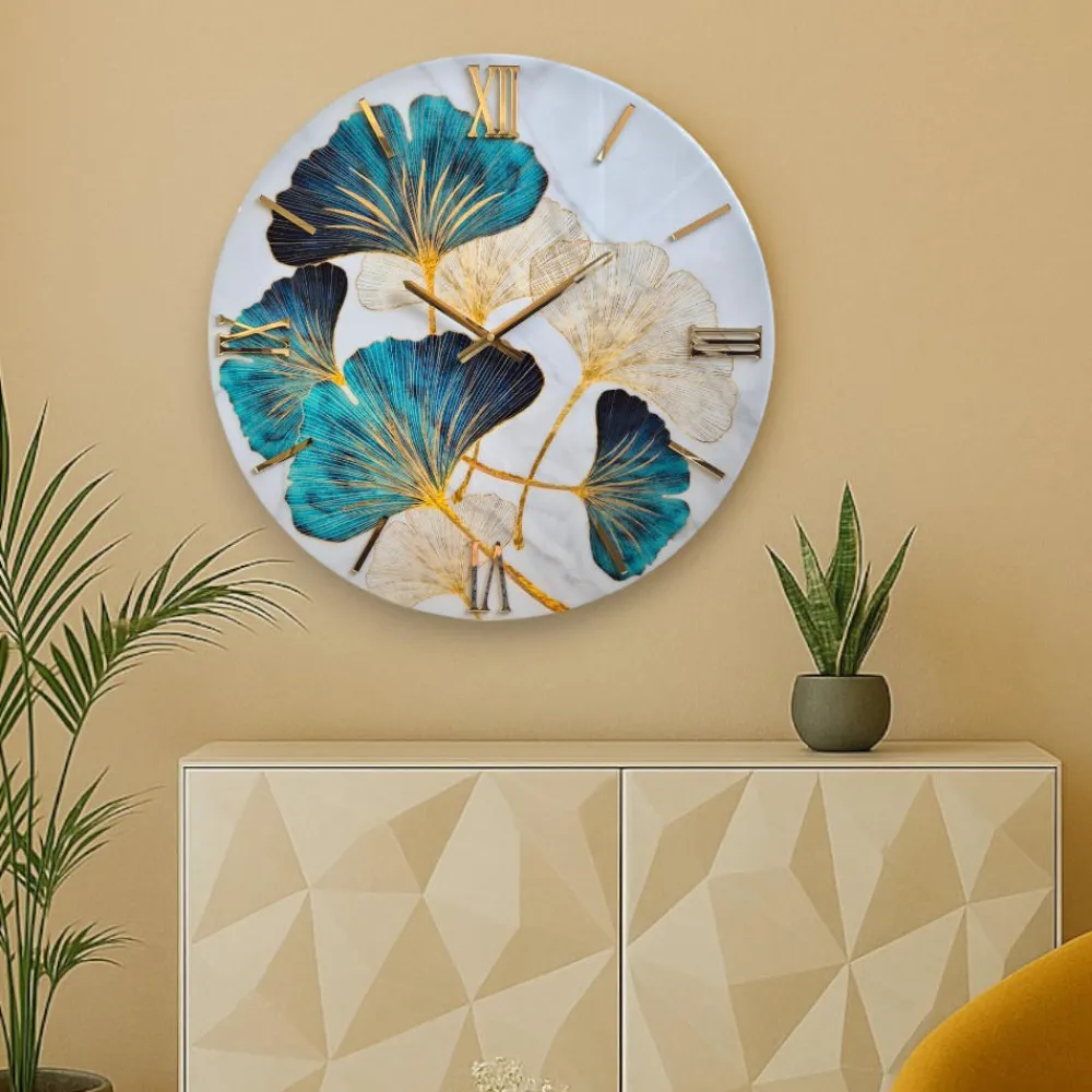 Orologi Da Parete Moderni-Selezionato da Mazzolaluce Grande orologio 80cm particolare da parete floreal verde oro